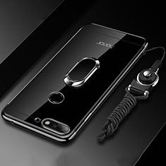 Ultra-thin Transparent TPU Soft Case Cover with Magnetic Finger Ring Stand S01 for Huawei Y6 (2018) Black