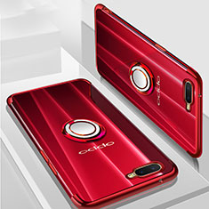 Ultra-thin Transparent TPU Soft Case Cover with Magnetic Finger Ring Stand S01 for Oppo K1 Red