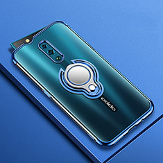 Ultra-thin Transparent TPU Soft Case Cover with Magnetic Finger Ring Stand S01 for Oppo Reno Blue