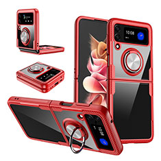 Ultra-thin Transparent TPU Soft Case Cover with Magnetic Finger Ring Stand S01 for Samsung Galaxy Z Flip3 5G Red