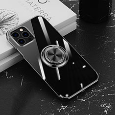 Ultra-thin Transparent TPU Soft Case Cover with Magnetic Finger Ring Stand Z02 for Apple iPhone 13 Pro Black