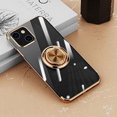 Ultra-thin Transparent TPU Soft Case Cover with Magnetic Finger Ring Stand Z02 for Apple iPhone 14 Plus Gold