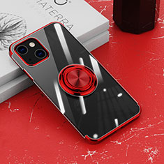 Ultra-thin Transparent TPU Soft Case Cover with Magnetic Finger Ring Stand Z02 for Apple iPhone 14 Plus Red