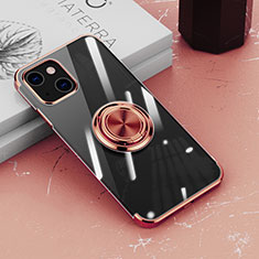 Ultra-thin Transparent TPU Soft Case Cover with Magnetic Finger Ring Stand Z02 for Apple iPhone 14 Plus Rose Gold