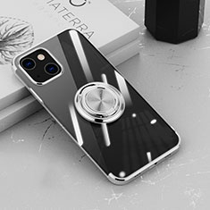 Ultra-thin Transparent TPU Soft Case Cover with Magnetic Finger Ring Stand Z02 for Apple iPhone 14 Plus Silver