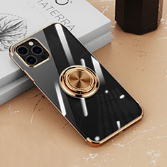 Ultra-thin Transparent TPU Soft Case Cover with Magnetic Finger Ring Stand Z02 for Apple iPhone 16 Pro Max Gold