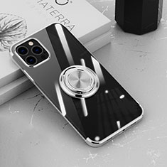 Ultra-thin Transparent TPU Soft Case Cover with Magnetic Finger Ring Stand Z02 for Apple iPhone 16 Pro Max Silver