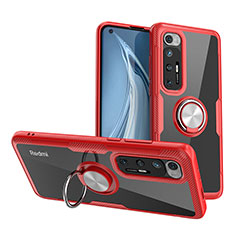 Ultra-thin Transparent TPU Soft Case Cover with Magnetic Finger Ring Stand ZL1 for Xiaomi Mi 10S 5G Red