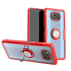 Ultra-thin Transparent TPU Soft Case Cover with Magnetic Finger Ring Stand ZL1 for Xiaomi Poco X3 NFC Red