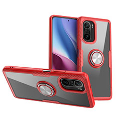 Ultra-thin Transparent TPU Soft Case Cover with Magnetic Finger Ring Stand ZL1 for Xiaomi Redmi K40 Pro 5G Red