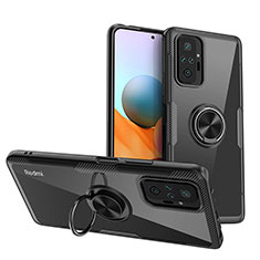 Ultra-thin Transparent TPU Soft Case Cover with Magnetic Finger Ring Stand ZL1 for Xiaomi Redmi Note 10 Pro 4G Black