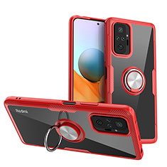 Ultra-thin Transparent TPU Soft Case Cover with Magnetic Finger Ring Stand ZL1 for Xiaomi Redmi Note 10 Pro Max Red