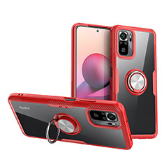 Ultra-thin Transparent TPU Soft Case Cover with Magnetic Finger Ring Stand ZL1 for Xiaomi Redmi Note 10S 4G Red