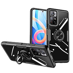 Ultra-thin Transparent TPU Soft Case Cover with Magnetic Finger Ring Stand ZL1 for Xiaomi Redmi Note 11 5G Black