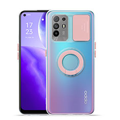 Ultra-thin Transparent TPU Soft Case Cover with Stand for Oppo Reno5 Z 5G Pink