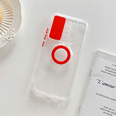 Ultra-thin Transparent TPU Soft Case Cover with Stand for Xiaomi Poco M2 Red