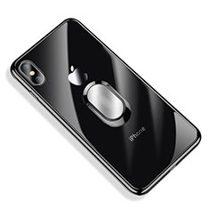 Ultra-thin Transparent TPU Soft Case with Finger Ring Stand T01 for Apple iPhone Xs Black