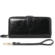 Universal Leather Wristlet Wallet Handbag Case H02 for Motorola Moto Edge S30 5G Black