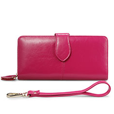 Universal Leather Wristlet Wallet Handbag Case H02 for Xiaomi Redmi Note 11T Pro+ Plus 5G Hot Pink