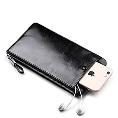 Universal Leather Wristlet Wallet Handbag Case H08 for Motorola Moto Edge 40 5G Black