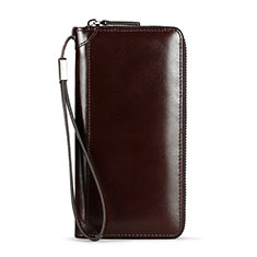 Universal Leather Wristlet Wallet Handbag Case H11 for Oppo Find N2 5G Brown