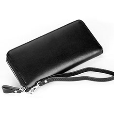 Universal Leather Wristlet Wallet Handbag Case H13 for Motorola Moto Edge S30 5G Black