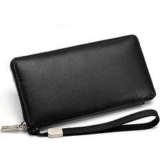 Universal Leather Wristlet Wallet Handbag Case H18 for Xiaomi Redmi Note 11T Pro+ Plus 5G Black