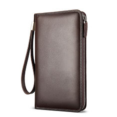 Universal Leather Wristlet Wallet Handbag Case H19 for Wiko Rainbow Jam 4G Brown