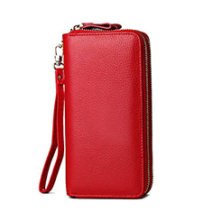 Universal Leather Wristlet Wallet Handbag Case H21 for Xiaomi Redmi 10C 4G Red