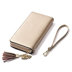 Universal Leather Wristlet Wallet Handbag Case H24 for Handy Zubehoer Selfie Sticks Stangen Gold