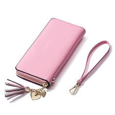 Universal Leather Wristlet Wallet Handbag Case H24 for Vivo T1 5G India Pink