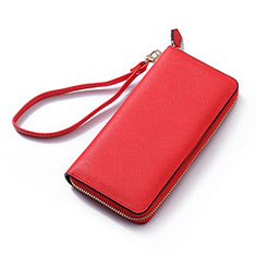 Universal Leather Wristlet Wallet Handbag Case H26 for Wiko View Go Red