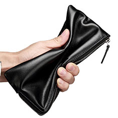 Universal Leather Wristlet Wallet Handbag Case H29 for Handy Zubehoer Selfie Sticks Stangen Black