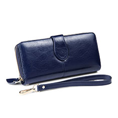 Universal Leather Wristlet Wallet Handbag Case H33 for Oppo A77 5G Blue