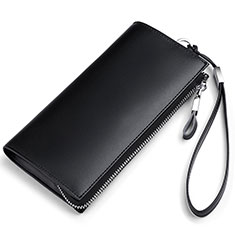 Universal Leather Wristlet Wallet Handbag Case H34 for Vivo Y100A 5G Black
