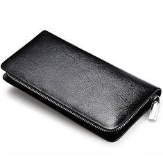Universal Leather Wristlet Wallet Handbag Case H39 for Motorola Moto E6s 2020 Black