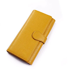 Universal Leather Wristlet Wallet Handbag Case K02 for Oppo A77 5G Yellow