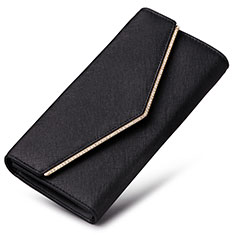 Universal Leather Wristlet Wallet Handbag Case K03 for Wiko Ridge 4G Black