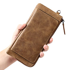 Universal Leather Wristlet Wallet Handbag Case K04 for Xiaomi Redmi Note 11T Pro+ Plus 5G Brown