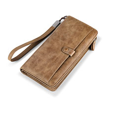Universal Leather Wristlet Wallet Handbag Case K06 for Xiaomi Redmi Note 11T Pro+ Plus 5G Brown