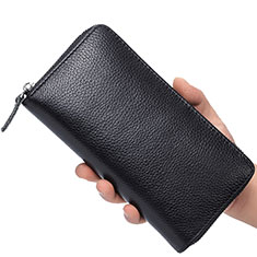 Universal Leather Wristlet Wallet Handbag Case K07 for Samsung Galaxy A8+ A8 2018 Duos A730f Black