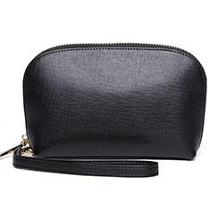 Universal Leather Wristlet Wallet Handbag Case K08 for Motorola Moto E6s 2020 Black