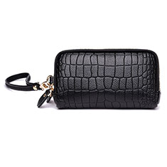 Universal Leather Wristlet Wallet Handbag Case K09 for Motorola Moto E6s 2020 Black