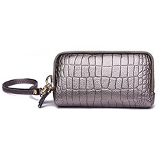 Universal Leather Wristlet Wallet Handbag Case K09 for Vivo T1 5G India Gray