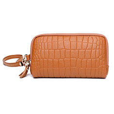 Universal Leather Wristlet Wallet Handbag Case K09 for Oppo Find N2 5G Orange