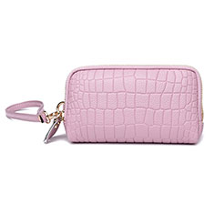 Universal Leather Wristlet Wallet Handbag Case K09 for Oppo A58 4G Pink