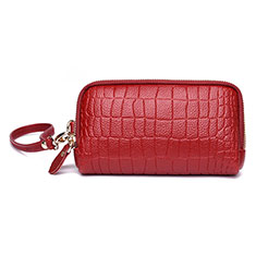 Universal Leather Wristlet Wallet Handbag Case K09 for Vivo X90 5G Red