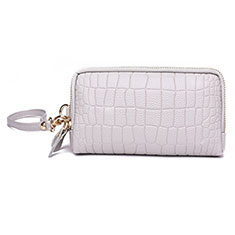 Universal Leather Wristlet Wallet Handbag Case K09 for Samsung Galaxy A01 SM-A015 White