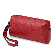 Universal Leather Wristlet Wallet Handbag Case K11 for Handy Zubehoer Selfie Sticks Stangen Red