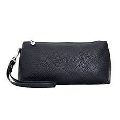 Universal Leather Wristlet Wallet Handbag Case K12 for Handy Zubehoer Selfie Sticks Stangen Black